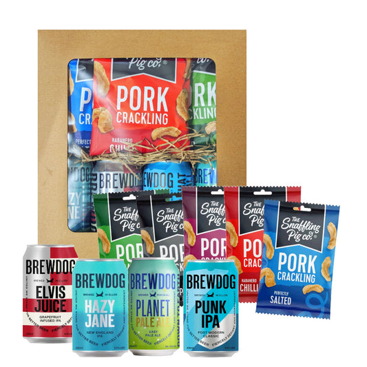 Crackling & Craft Beer Hamper - 4 Different Beers 330ml & Snaffling Pig Pork Cracklings