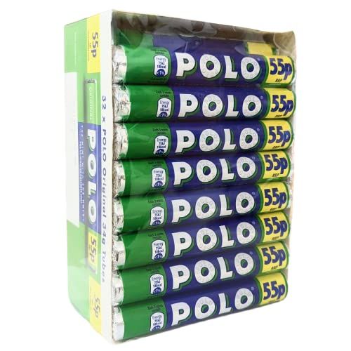 Topline Nestle Polo Rolls Bulk Buy - Pack of 32 x 34g Original Polo Mints Tubes with Topline Card. Perfect Peppermint Mints Multipack Sweets for Your Fresh & Minty Breath., White