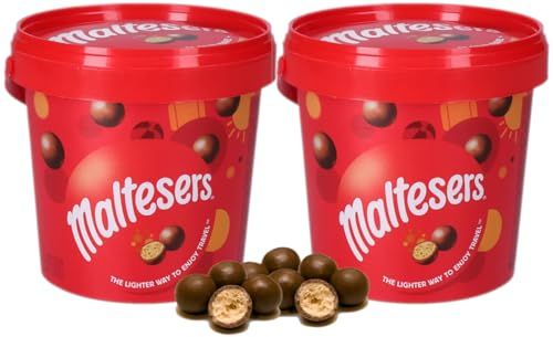 Maltesers Milk Chocolate Share Bucket - Christmas Chocolate Bulk Sweets Bucket Pack of 2 x 440g. Great for Couples, Birthday Gifts for Women or Chocolate Hamper Stocking Fillers Kids with Topline Card