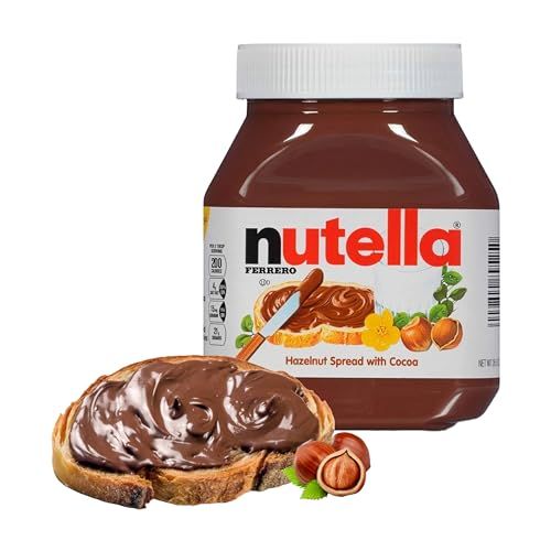 Hazelnut Chocolate Spread Glass Jar - Smooth 750g Nutella Spreadable Butter Hazelnut Spread Bulk Chocolate for Pancakes, Chocolate Hamper, School Lunchbox Snacks. Sandwich Spread with Topline Card