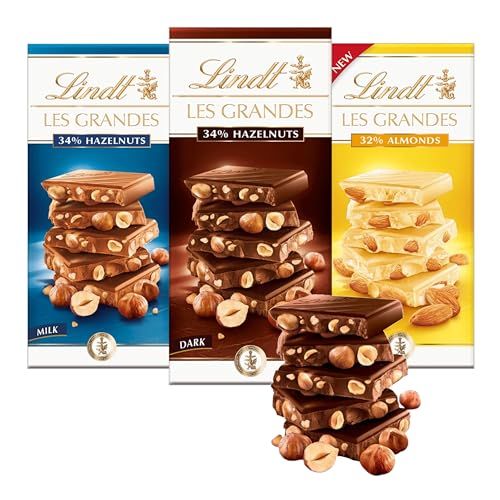 Les Grandes Chocolate Bars Bundle - Assorted Pack of 3 x 150g Milk Hazelnut, Dark Hazelnut & White Almond Bar Chocolate Bulk with Topline Card. Chocolate Gift for Sweet Hamper, Stocking Fillers