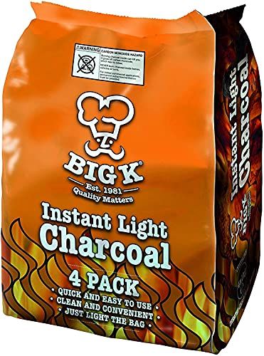 Big K Organic Restaurant Grade Instant Light Lumpwood BBQ Charcoal for Barbecues and Pizza Ovens, 4x 1KG Bags