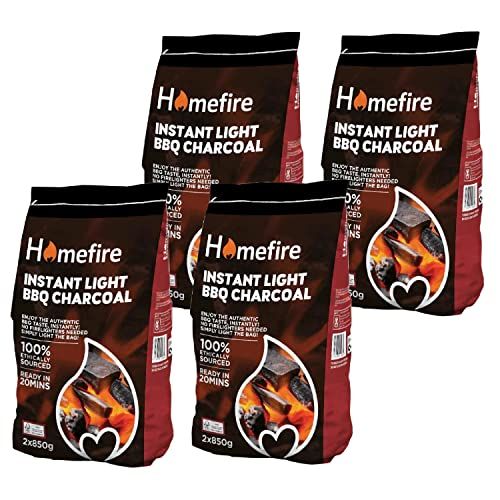 Homefire Instant Light Barbecue Charcoal - Pack of 8 x 850g BBQ Instant Light Lumpwood Charcoal Grill Bags with Topline Card for Outdoor Barbecues, Fire Pit, Camping BBQs.