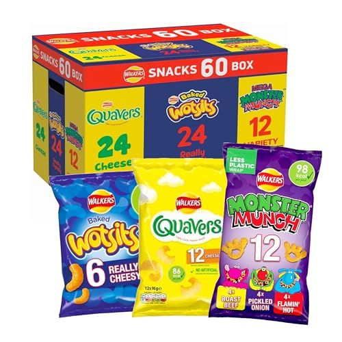 Walkers Crisps Box of 60 Crisps Share Bag. BLUE / YELLOW