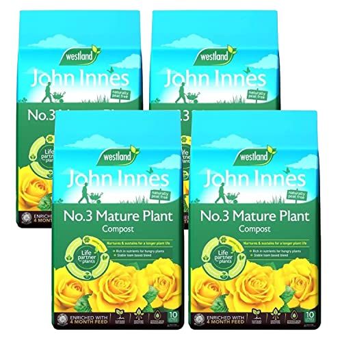 Westland Peat Free Garden Compost - John Innes No3 Mature Plant Potting Seedling Compost 4 x 10L Bags with Topline Card for Outdoor & Indoor House Plants.