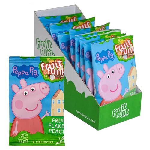 Fruit Funk Peppa Pig Snacks - Gluten Free Snack Box of 14 x 16gr Peach Fruit Flakes Healthy Snacks Happybags Alternative to Fruit Roll Ups. Great for Lunchbox Snacks, Party Bag Fillers for Kids.