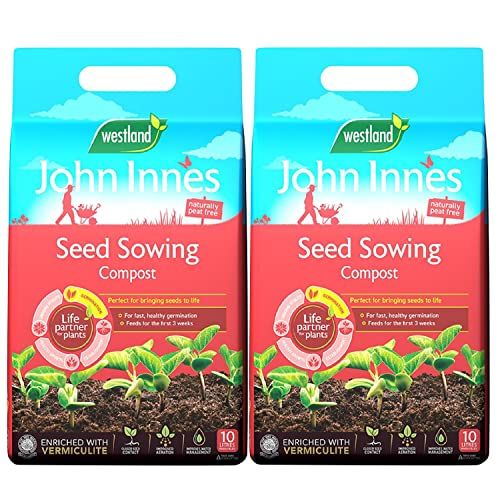 John Innes Seed Sowing Compost - Westland Peat Free Seeds Potting Compost 2 x 10L Garden Soil Bags with Topline Card for Outdoor & Indoor Plants, Vegetable Growing.