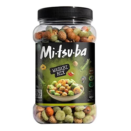 Mitsuba Wasabi Rice Snacks Bulk - Mixture of Spicy Rice Crackers & Coated Peanuts 800g Japanese Snacks with Topline Card for Party Food, Movie Nights or Pub Snacks.