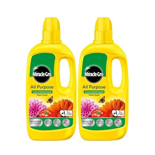 Miracle Gro Plant Food Fertiliser - Pack of 2x800ml All Purpose Plant Feed Concentrated Liquids with Topline Card. Child & Pet Friendly Garden Fertilizer for Outdoor & Indoor House Plants, Vegetables