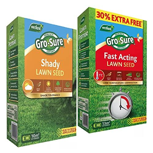 Garden Horticulture Lawn Seeds Bundle - 390g Fast Acting Lawn Grass Seeds 13msq & 300g Shady Lawn Seed 10msq Spring Lawn Feed for Low Temperature Germination, Shade Lawn with Topline Card