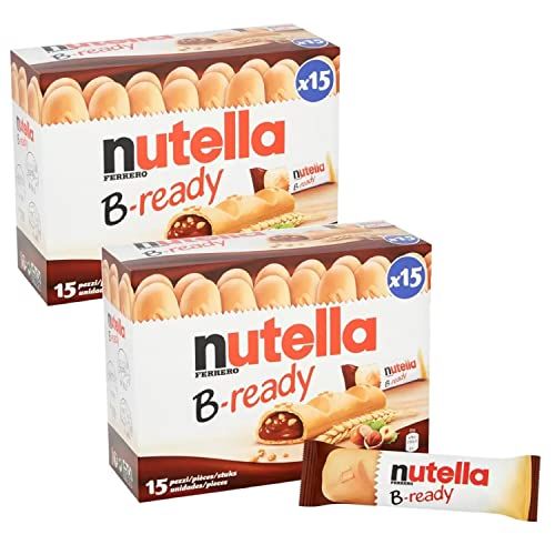 Nutella B-ready Chocolate Fingers Bulk - Pack of 2 x 15 Wafer Filled with Hazelnut Nutella Spread Bulk Buy with Topline Card. Kids Sweets for Lunchbox Snacks, Party Bag Fillers or Choco Lovers