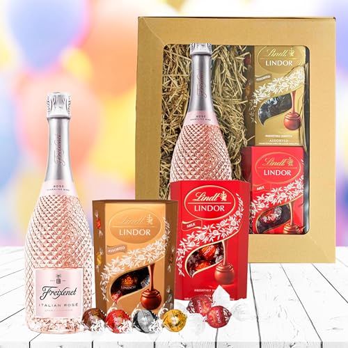 Prosecco & Chocolate Hamper - Assorted Truffles 200g, Milk Chocolate Truffles 200g & Freixenet Rose Sparkling Wine 75cl