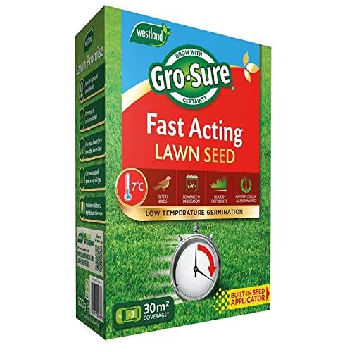 Fast Acting Lawn Seeds - Garden Horticulture 900g Fast Acting Lawn Grass Seeds 30msq. Spring Lawn Feed for Low Temperature Germination, Paths Repair with Topline Card.