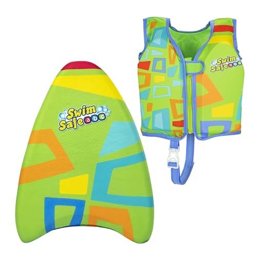 Swimming Pool Float Foam Board for Kids - Learn to Swim Green Kickboard Pool Float & Swim Vest. Swimming Floats for Children with Topline Card. Great for Birthday Gifts, Pool Party