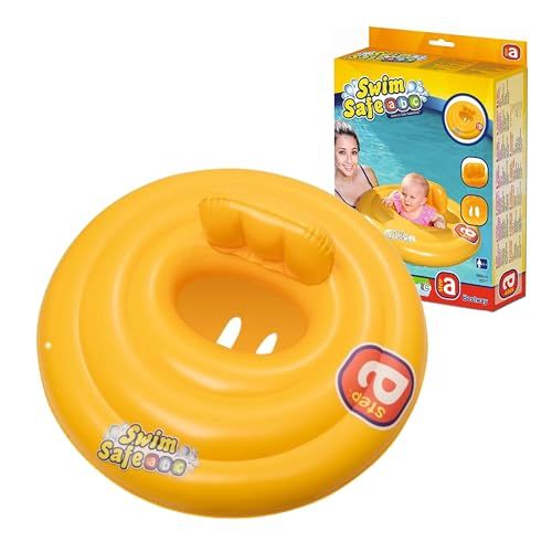 Swim Safe Baby Swimming Float - Triple Yellow Swim Ring Safe Seat Step A Inflatable Pool Floats for 0-12 months Babies. Suitable for Baby Bath, Swimming Pool with Topline Card.