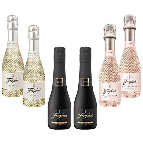 Freixenet Prosecco, Cordon Negro & Italian Rose Wine Giftset - Pack of 6x20cl - 2 of Each Mini Prosecco Bottles with Topline Card. Prosecco Gifts for Women, Weddings, Birthday Party.