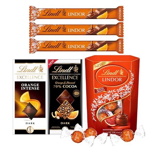 Orange Chocolate Hamper - Assortment of Blood Orange Truffles 200g, 3 x 38g Orange Milk, Excellence Orange Intense 100g & Orange with Almond 100g Chocolate Bars