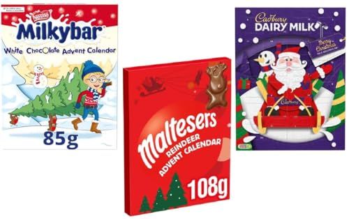 Maltesers 108g, Cadbury 90g & Milkybar 85g Advent Calendars with Topline Card