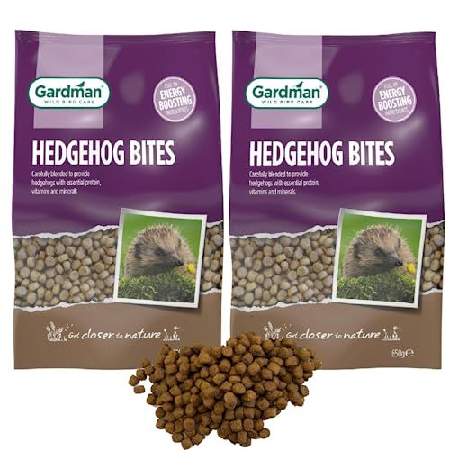 Gardman Hedgehog Food Bites Bundle - Pack of 2 x 650g High Energy Rich Nutritious Hedgehog Dry Food. Pet Food Suitable for Hedgehog Feeding Station or Ground Feeder, Comes with Topline Card.