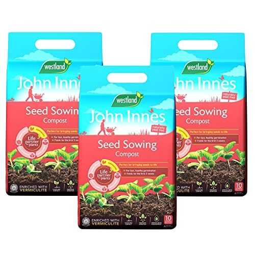 John Innes Seed Sowing Compost - Westland Peat Free Seeds Potting Compost 3 x 10L Garden Soil Bags with Topline Card for Outdoor & Indoor Plants, Vegetable Growing.