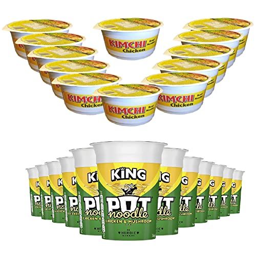 Pack of 12 Mr. Noodles Kimchi & Pack of 12 Chicken and Mushroom Pot Noodles with Topline Card