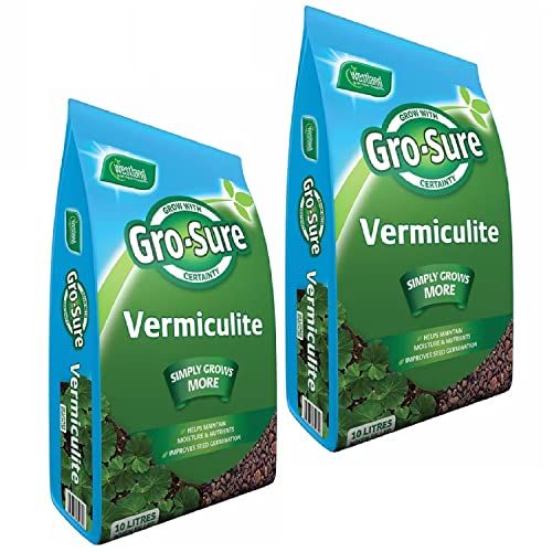 Horticultural Garden Plants Vermiculite Bulk Buy - Pack of 2 x Gro-Sure Vermiculite 10L Bags with Topline Card. Ideal for Indoor or Outdoor Plants Potting Compost, Retain Water & Nutrients in Soil.