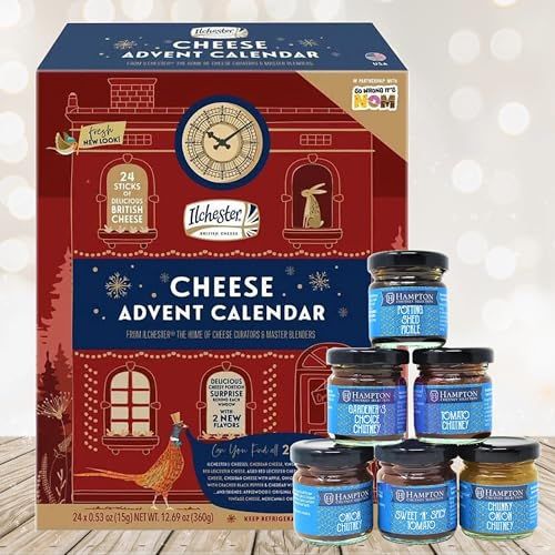 Topline Ilchester Cheese Advent Calendar & Hampton Selection of 6 Different Chutneys with Topline Card