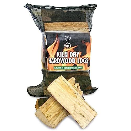 Big K Kiln Dried Hardwood Logs - Pack of 1 Easy to Light Long Burning Campfire Wood Fire Logs for Fire Pit, BBQ and Pizza Oven with Topline Card, Approx. 6kg