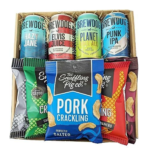 Crackling & Craft Beer Hamper - 4 Different Beers 330ml & Snaffling Pig Pork Cracklings