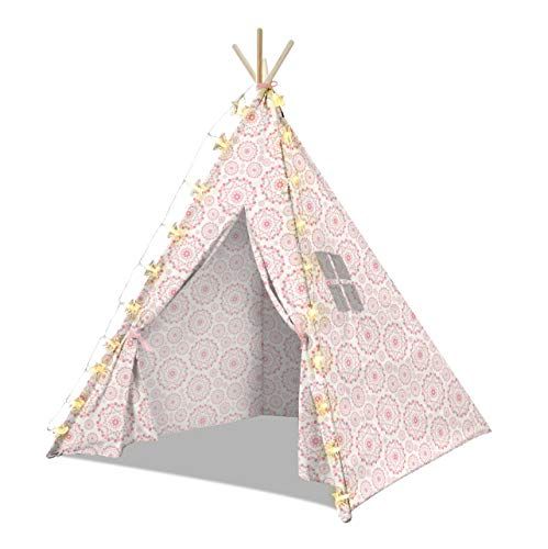 5.5ft Luxury Kids Teepee Play Tent - Includes 20 Star String Lights