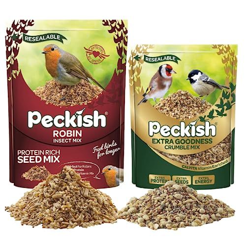 Peckish Wild Bird Food Bundle - Peckish Extra Goodness Crumble Mixed Seeds 1kg & Robin Insect Seed Mix 2kg High Protein Bird Food Suitable for Hanging Feeders or Bird Table, comes with Topline Card.