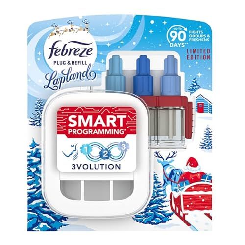 Febreze 3Volution Lapland Air Freshener - Christmas Air Diffuser Freshener Spray Plug In with 3 Scents Room Fresheners for Home Plug Refills 20ml Pack with Topline Card. Gifts for Stocking Fillers