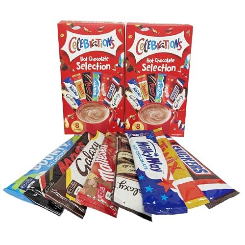 Hot Chocolate Selection Gift Hamper - Pack of 2 x 8 Celebrations Hot Chocolate Sachets Bulk Buy with Topline Card. Gift Set for Christmas Stocking Fillers, Secret Santa Gifts or Movie Night