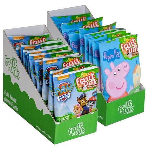 Fruit Funk Kids Healthy Snacks - 2 x Dried Fruit Snack Boxes of 14 x 16gr Paw Patrol Strawberry Flakes & Peppa Pig Peach Flake Happybags Alternative to Fruit Roll Ups. Great Party Bag Fillers for Kids