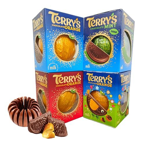 Terry's Orange Easter Chocolate Bulk - Milk, Dark, Mint & Milk with Crushed Mini Eggs Chocolate Orange Balls with Topline Card. Easter Gifts for Chocolate Hamper, Great for Easter Egg Hunt too