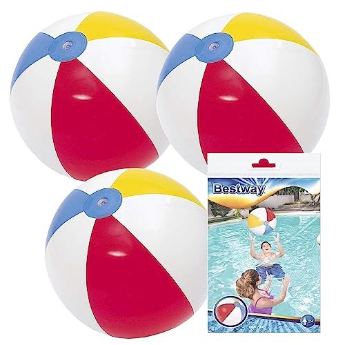 Bestway Swimming Pool Beach Ball - 3 x 20inch Multi-Coloured Beach Balls with Topline Card