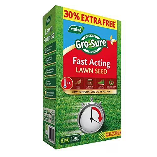 Fast Acting Garden Lawn Seeds - Horticulture 390g Fast Acting Lawn Grass Seeds 10msq + 30% Extra (13msq) Spring Lawn Feed for Low Temperature Germination with Topline Card.