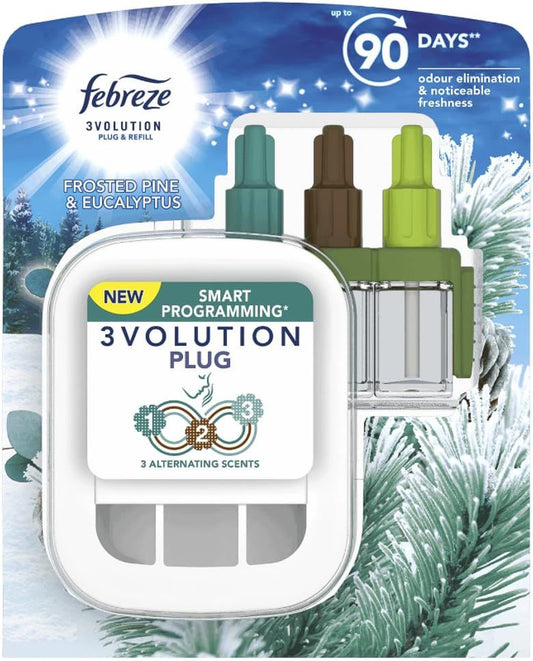 3Volution Frosted Pine & Eucalyptus Air Diffuser Freshener Spray Plug In with 3 Scents Refills 20ml Room Fresheners with Topline Card