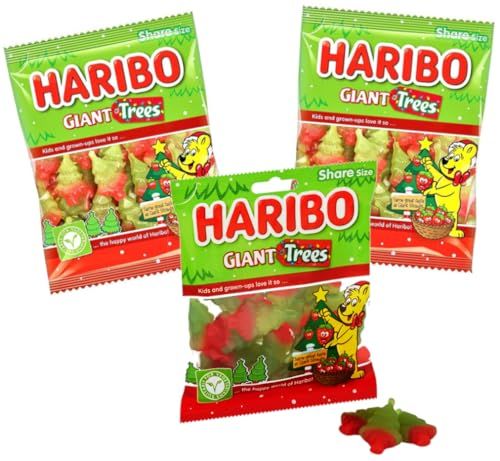 Christmas Giant Trees Jelly Sweets - Tasty Vegetarian Jelly Retro Sweets Bulk Buy Pack of 3 x 160g Share Bag. Great Christmas Gifts for Kids and Vegan Sweets Stocking Fillers with Topline Card.