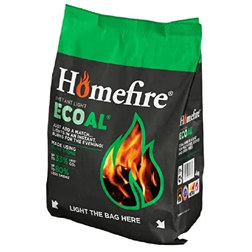 Homefire Instant Light Smokeless Coal Fire - Ideal Smokeless Coal for Multi Fuel Stove and Open Fire Comes with Topline Card - Very Easy To Light and Burns up to 4hrs 1x Bags - 4kg