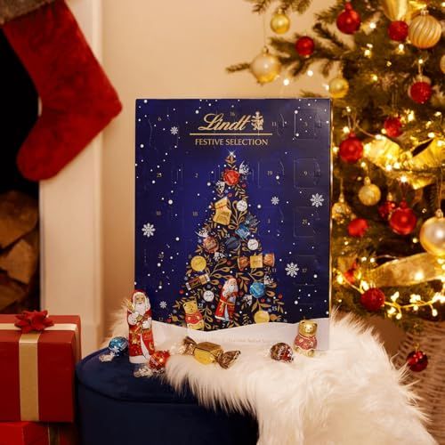 Lindt Advent Calendar 298g & Red Milk Chocolate Bar 38g with Topline Card