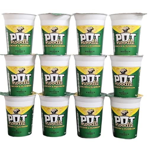 Chicken & Mushroom Pot Noodle Multipack - Pack of 12 x 90g Instant Pot Noodles with Topline Card