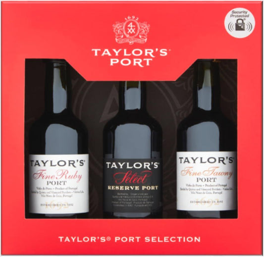 Taylor's Port Wine Gift Set - Mini Bottles Selection of Red Wine - Fine Ruby 5cl, Select Reserve 5cl & Fine Tawny 5cl. Christmas Gifts For Men, Stocking Fillers for Mum Gifts with Topline Card.