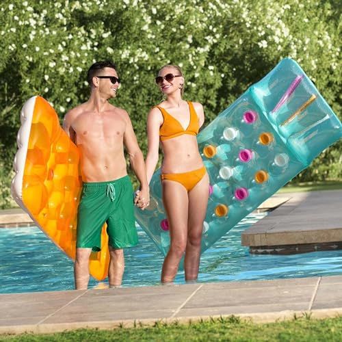 Pool Inflatable Lounger - Blue Floating Mat with a Pillow & Heavy Duty Patch Repair Kit. *43014  *62068