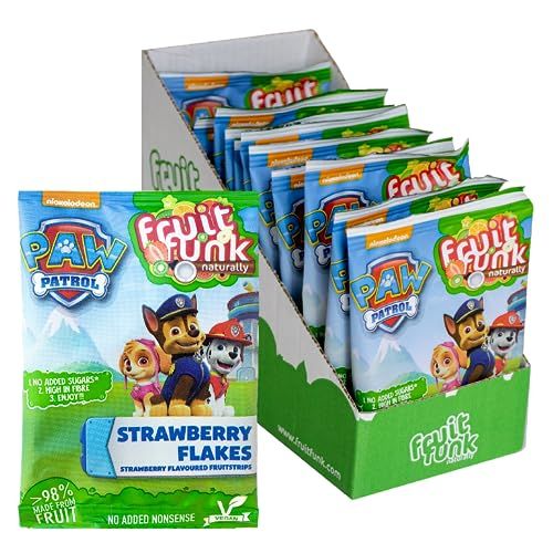 Fruit Funk Paw Patrol Snacks - Gluten Free Snack Box of 14 x 16gr Strawberry Flakes Healthy Snacks Happybags Alternative to Fruit Roll Ups. Great for Lunchbox Snacks, Party Bag Fillers for Kids.