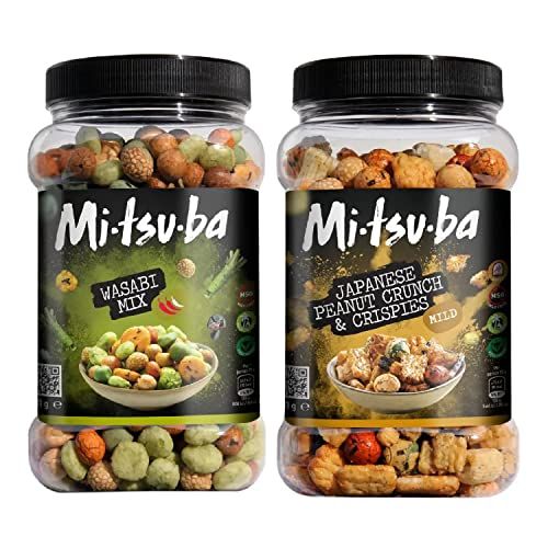 Mitsuba Rice Crackers Snacks Bulk - 800g Wasabi Mix & 650G Japanese Rice Snacks and Coated Peanuts Bulk Buy with Topline Card. Pub Snacks for Party Food, Movie Nights or Birthday Parties.