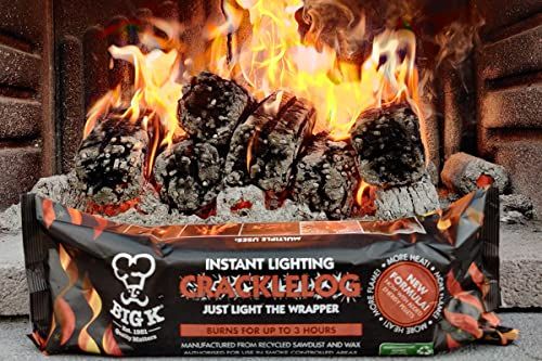 Big K Instant Light Crackle Fire Logs Burns for Up to 3 Hours, 10 Pack, Defra Approved Smoke-Free