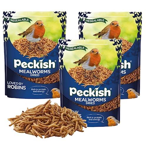 Peckish High Protein Dried Mealworms - Pack of 3 x 175g Dried Mealworms for Wild Birds with Topline Card. High Protein Bird Food Suitable for Bird Table, Hanging Feeders Or Ground Feeder.