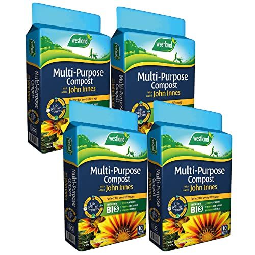 Westland Multipurpose Garden Plant Compost - Peat Free Multi-Purpose Compost with John Innes 4 x 10L Garden Soil Bags for Indoor & Outdoor House Plants, Vegetable Growing. Comes with Topline Card.