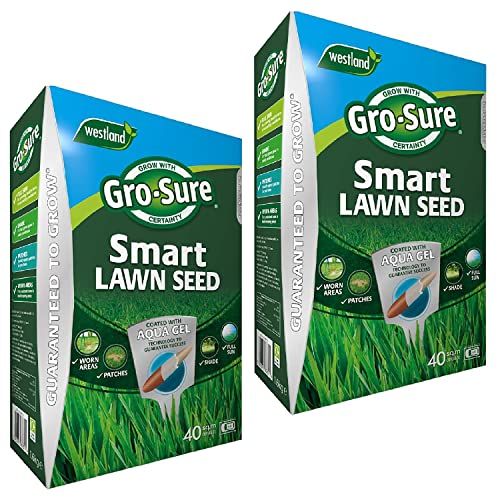 Garden Grass Lawn Seed Bundle - Pack of 2 x 1.6kg Aqua Gel Coated Smart Lawn Grass Seeds 40msq. Fast to Grow Lawn Care with Topline Card for Patch Repairs, Suny or Shady Lawn.